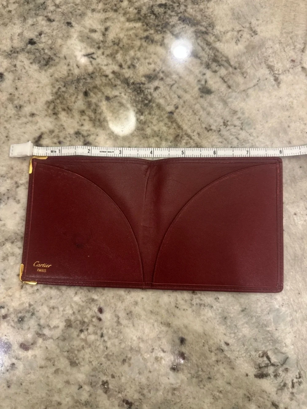 Cartier Burgundy Leather Card Holder with Gold Corners